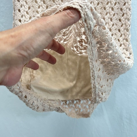 Free People Crochet Mini Dress Size Small Beige Lined Cap Sleeves - Picture 6 of 14